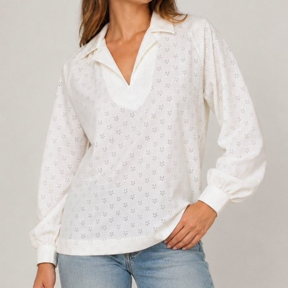 Vintage Alex Colman White‎ Burnout Floral Tunic Blouse Pullover Top Cottagecore